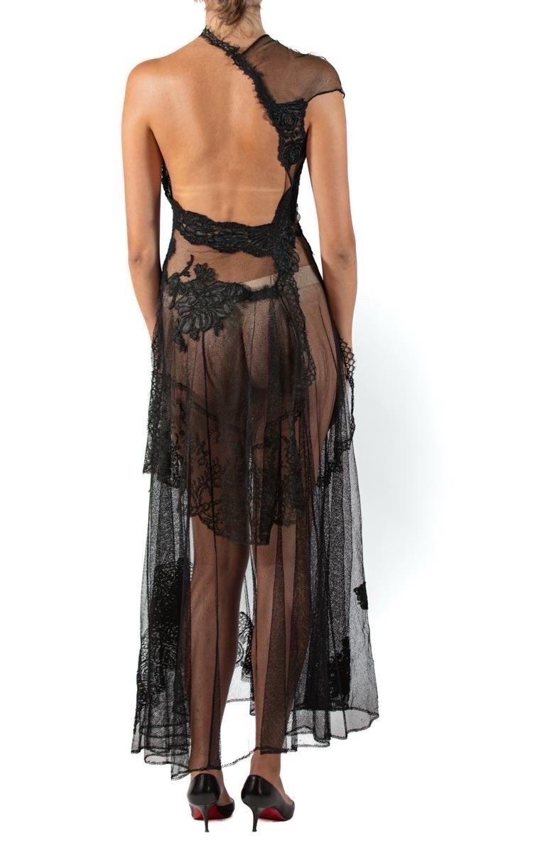Morphew Atelier Black Rayon & Silk Victorian Lace Net Asymmetrical  Gown For Sale 1