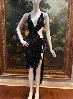 MORPHEW ATELIER Black Sequined Chiffon Cocktail Dress Backless