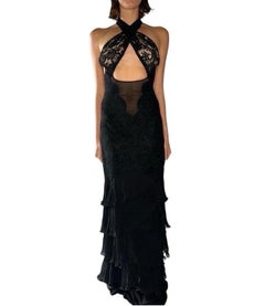Morphew Atelier Black Silk Antique Lace Ruffle  Gown