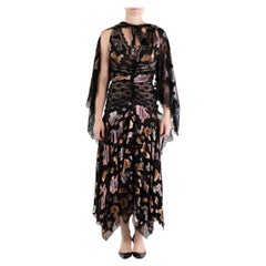 MORPHEW ATELIER Black Silver Lamé Poly Blend Fil Coupé & Antique Lace Gown Cape