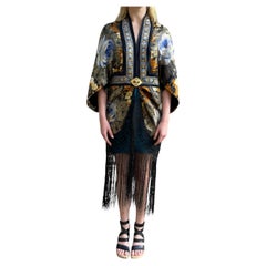 MORPHEW ATELIER Blaue & orangefarbene Metallic-Seiden-Lame Cocoon mit Fransen und Gold