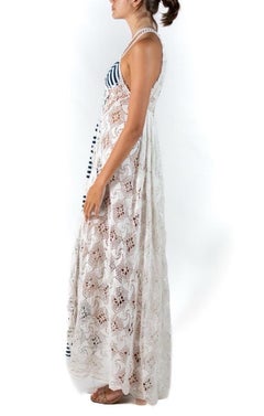 Morphew Atelier Blue & White Cotton Vintage Crochet French Sailor Knit Gown