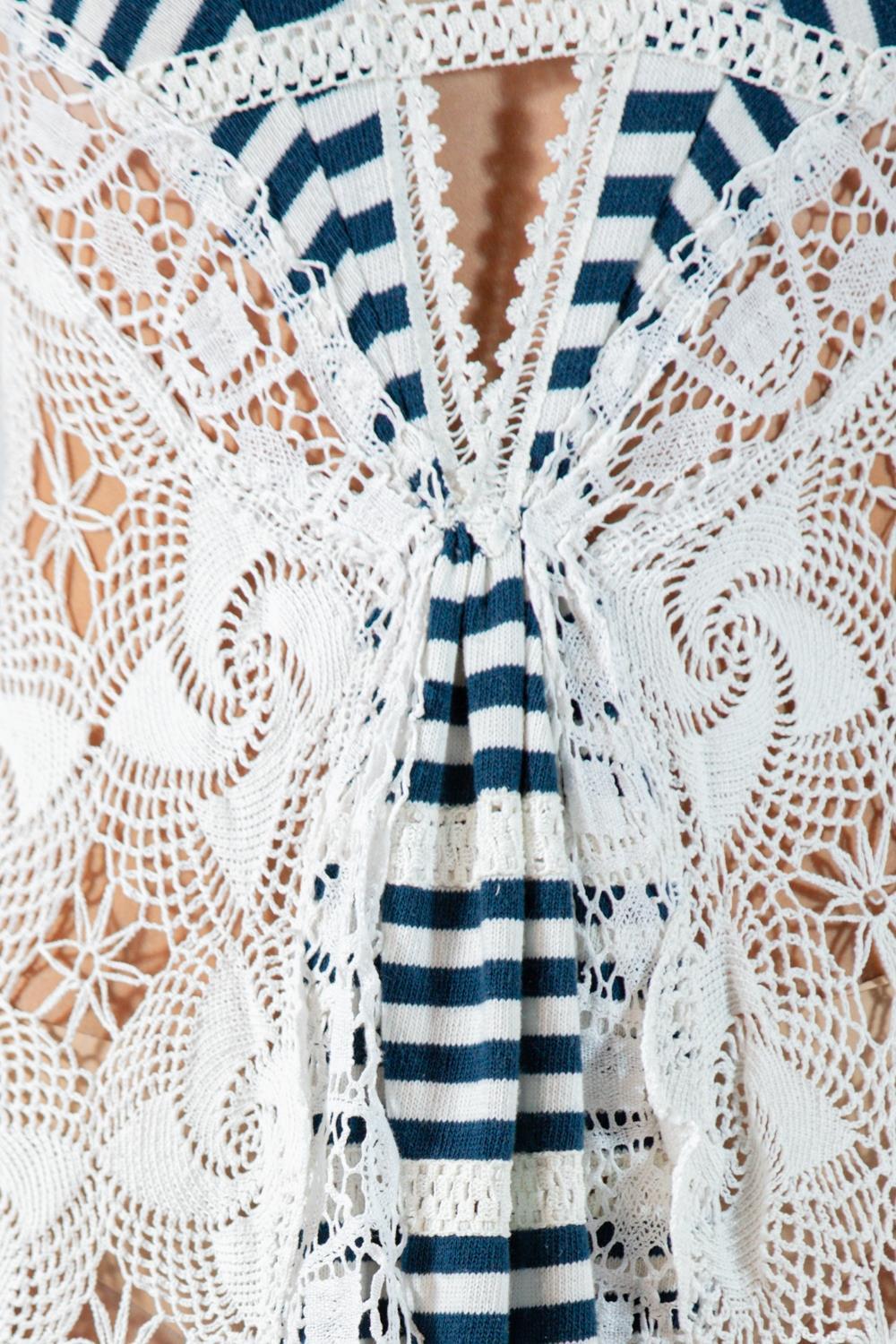 Morphew Atelier Blue & White Cotton Vintage Crochet French Sailor Knit Gown For Sale 5