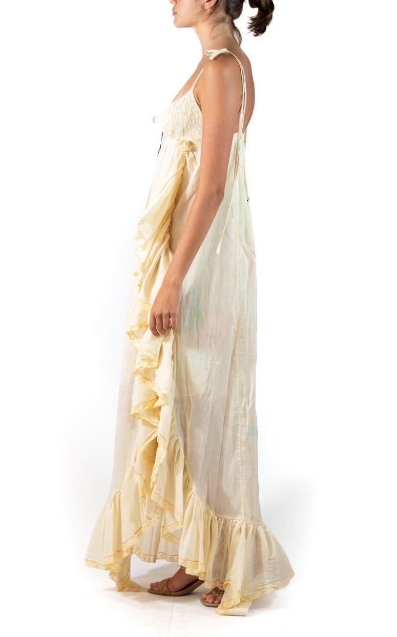 Made from antique 1920s cotton voile with hand appliqued flowers Morphew Atelier Butter Yellow Organic Cotton Voile Empire Waist Dress 