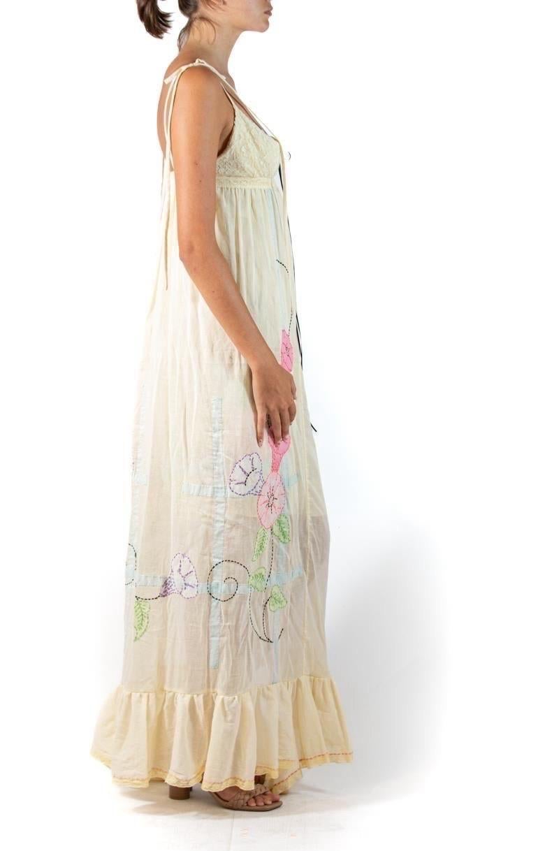 Beige Morphew Atelier Butter Yellow Organic Cotton Voile Empire Waist Dress For Sale