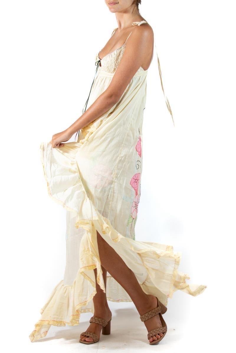 Morphew Atelier Butter Yellow Organic Cotton Voile Empire Waist Dress In Excellent Condition For Sale In New York, NY