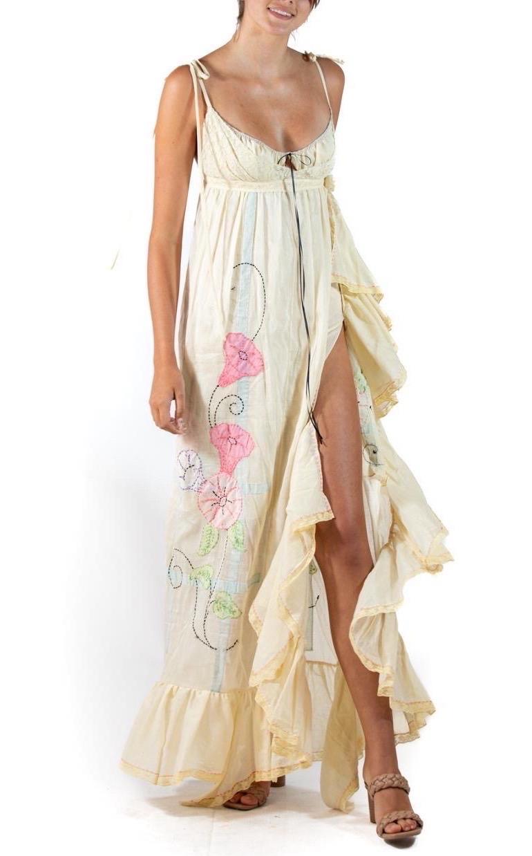 Women's Morphew Atelier Butter Yellow Organic Cotton Voile Empire Waist Dress For Sale
