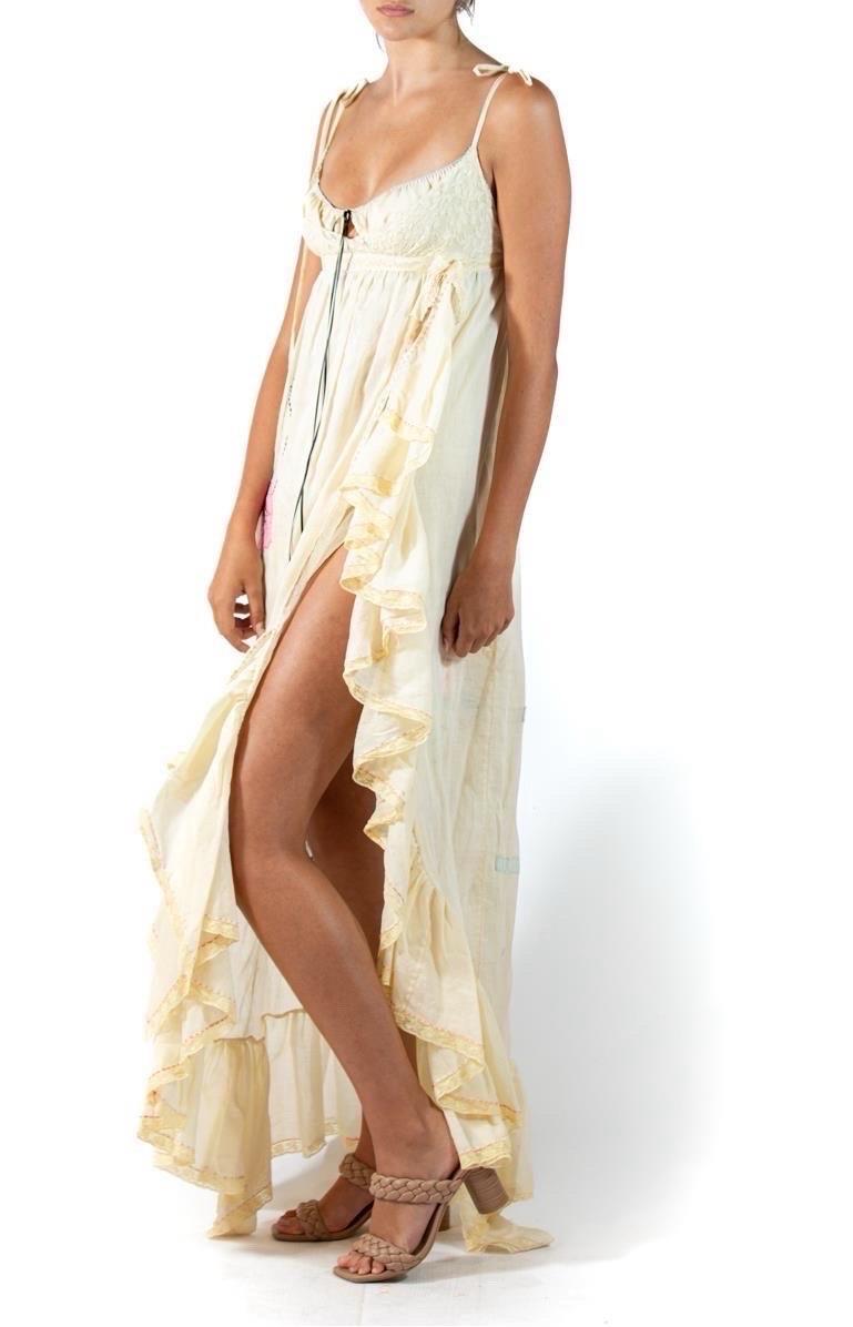 Morphew Atelier Butter Yellow Organic Cotton Voile Empire Waist Dress For Sale 1