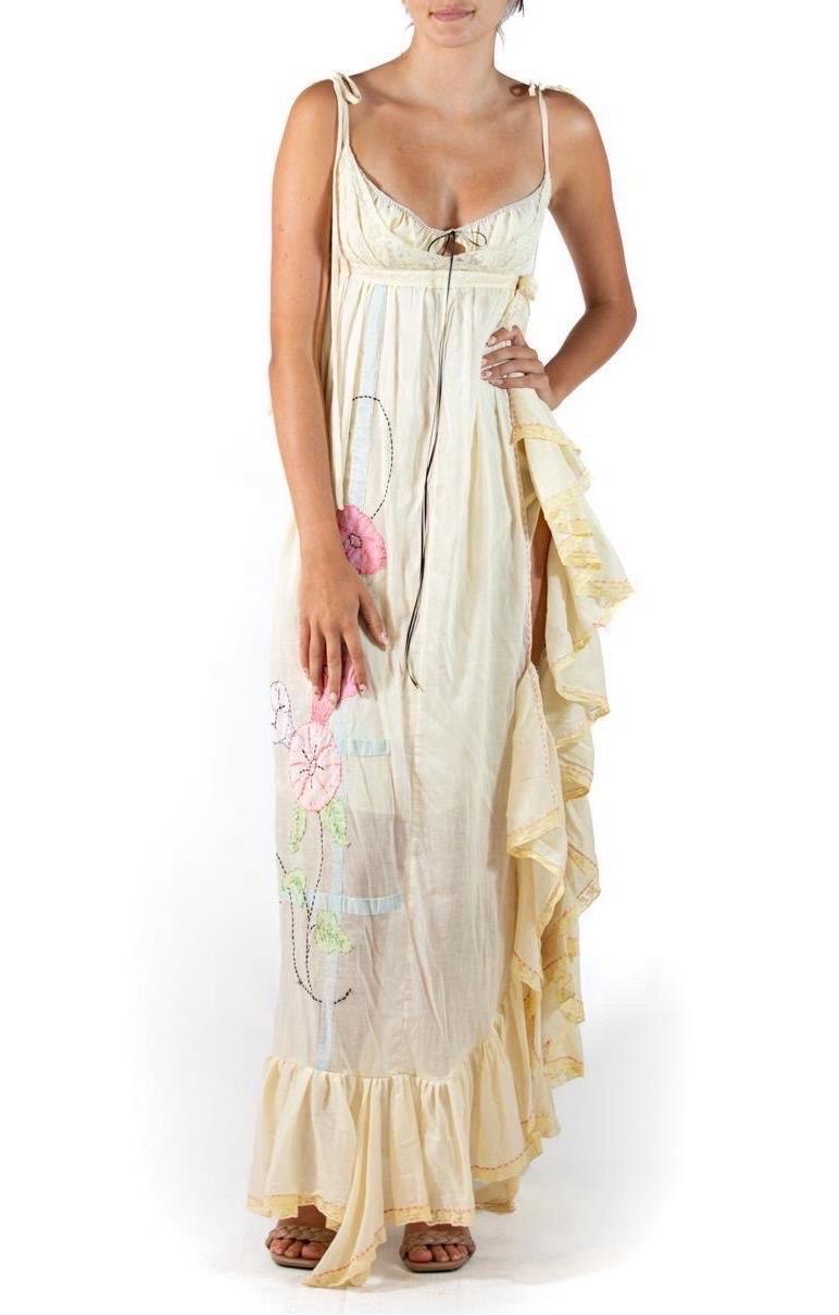 Morphew Atelier Butter Yellow Organic Cotton Voile Empire Waist Dress For Sale 2