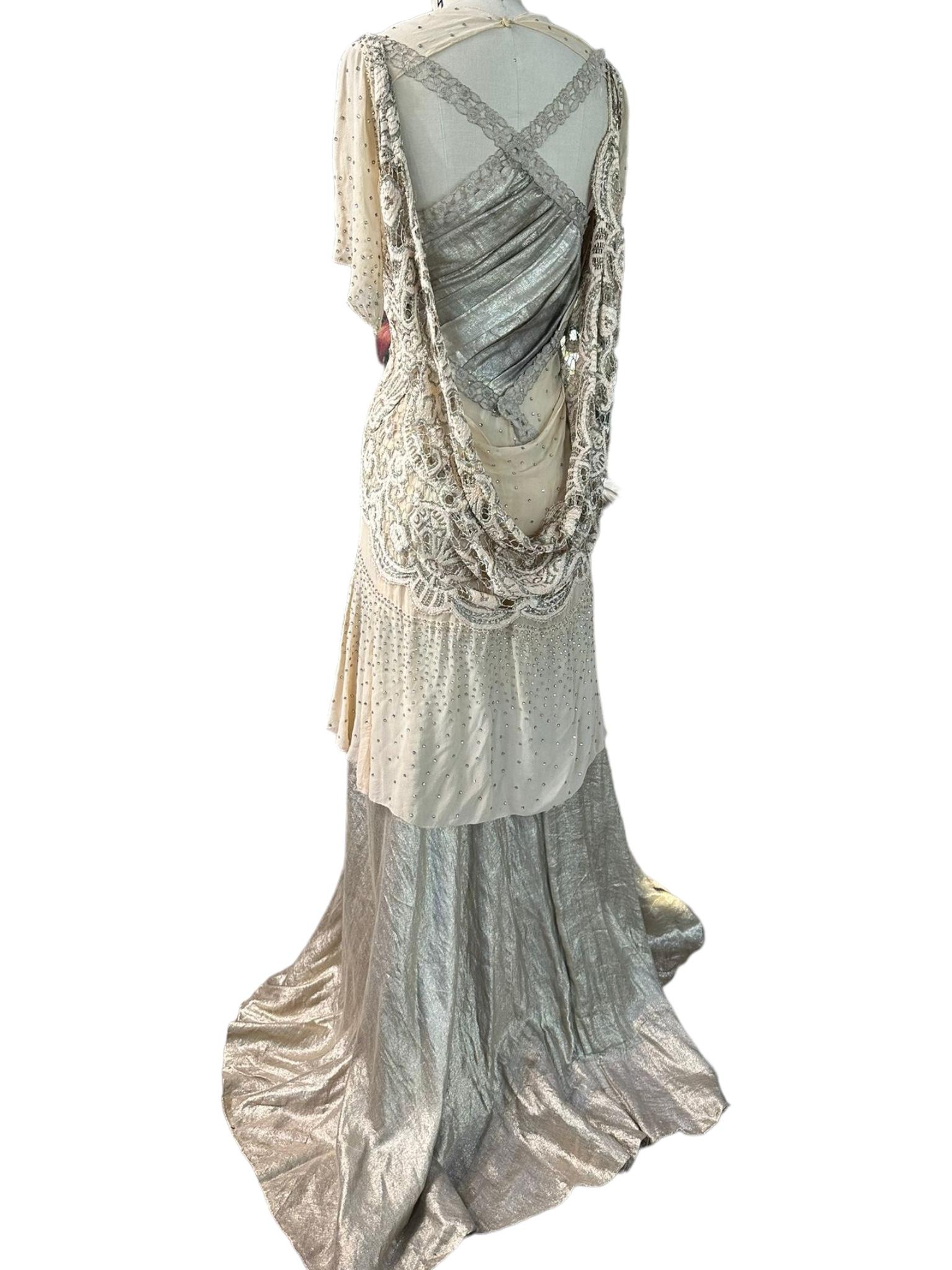 MORPHEW ATELIER Champagne Silk Chiffon & Antique Lamé Gown 6