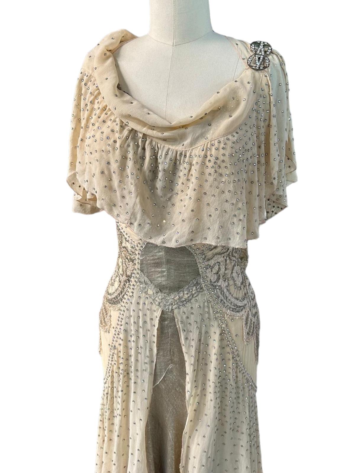 MORPHEW ATELIER Champagne Silk Chiffon & Antique Lamé Gown 7