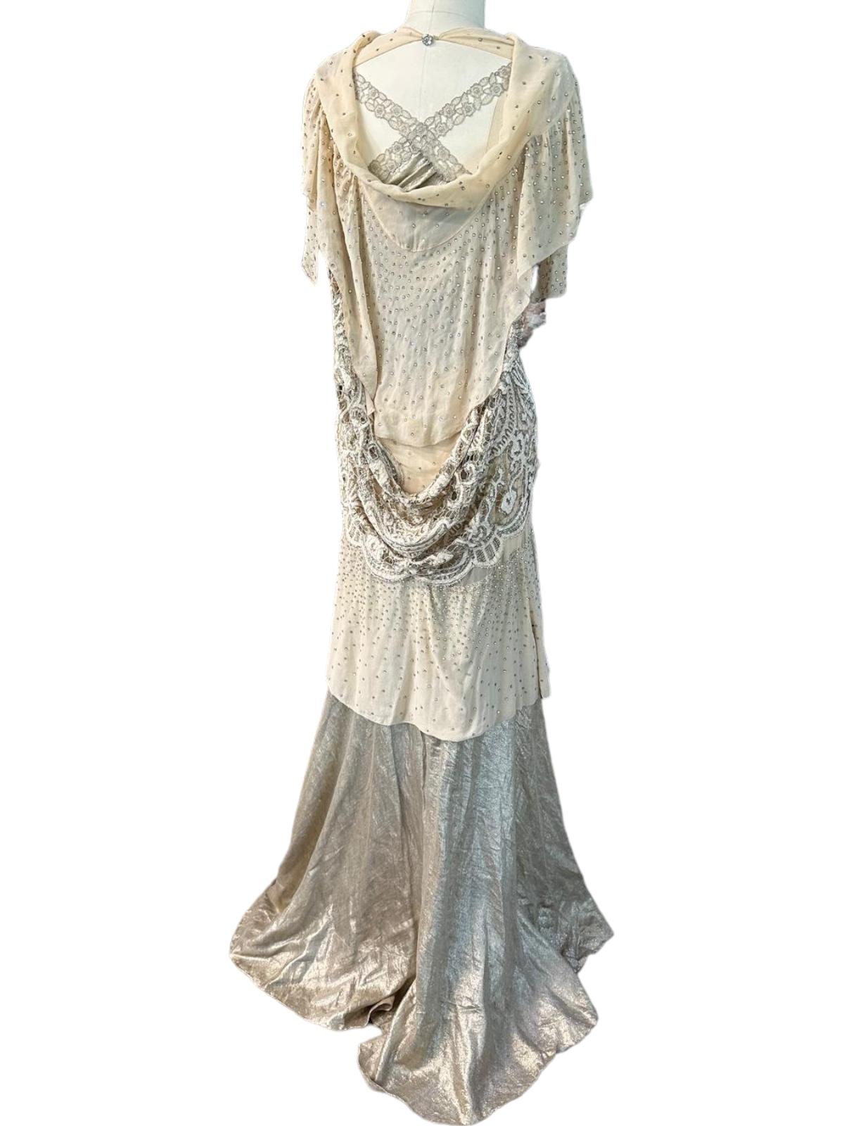 MORPHEW ATELIER Champagne Silk Chiffon & Antique Lamé Gown 8