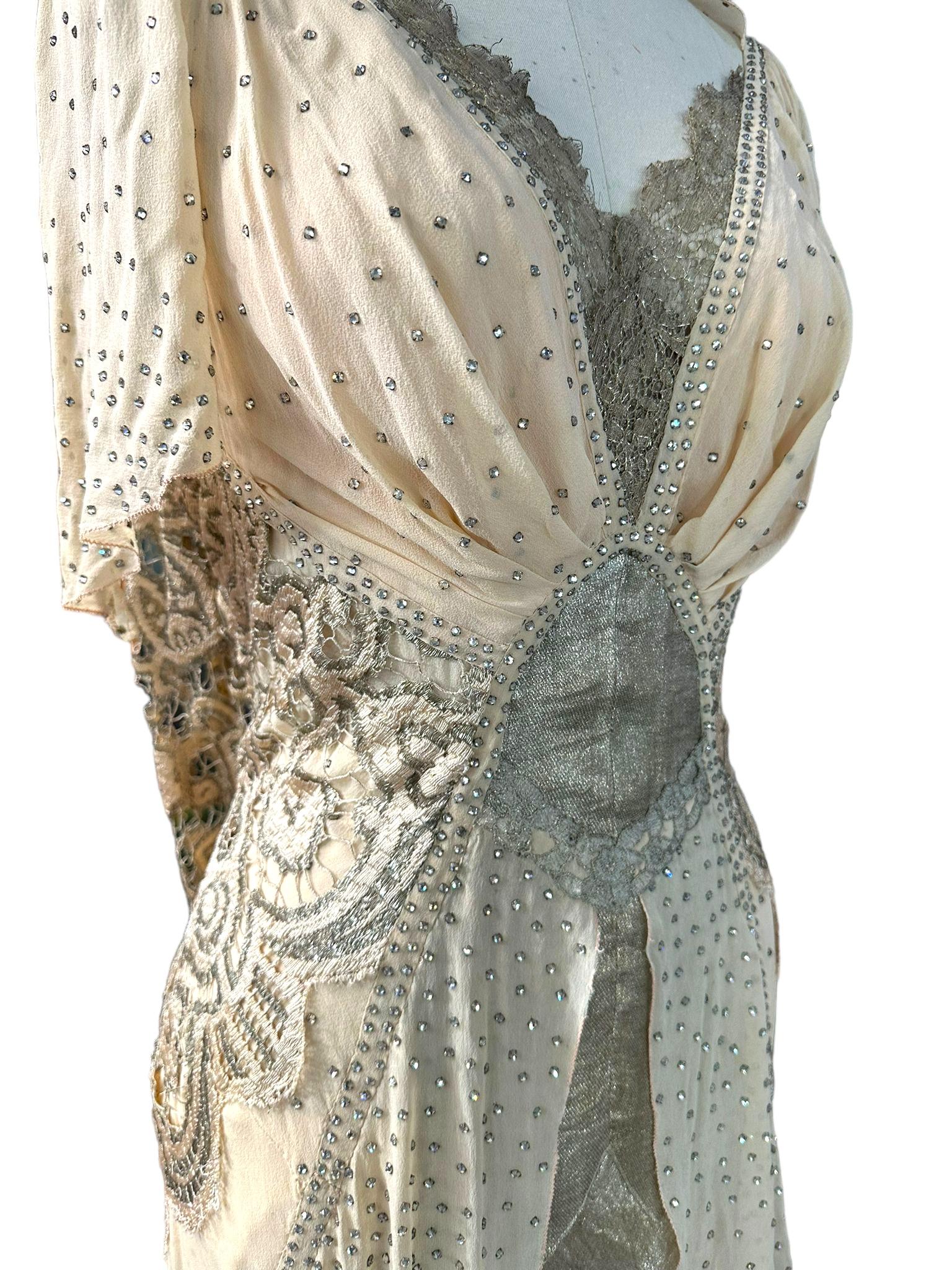 MORPHEW ATELIER Champagne Silk Chiffon & Antique Lamé Gown In Excellent Condition In New York, NY
