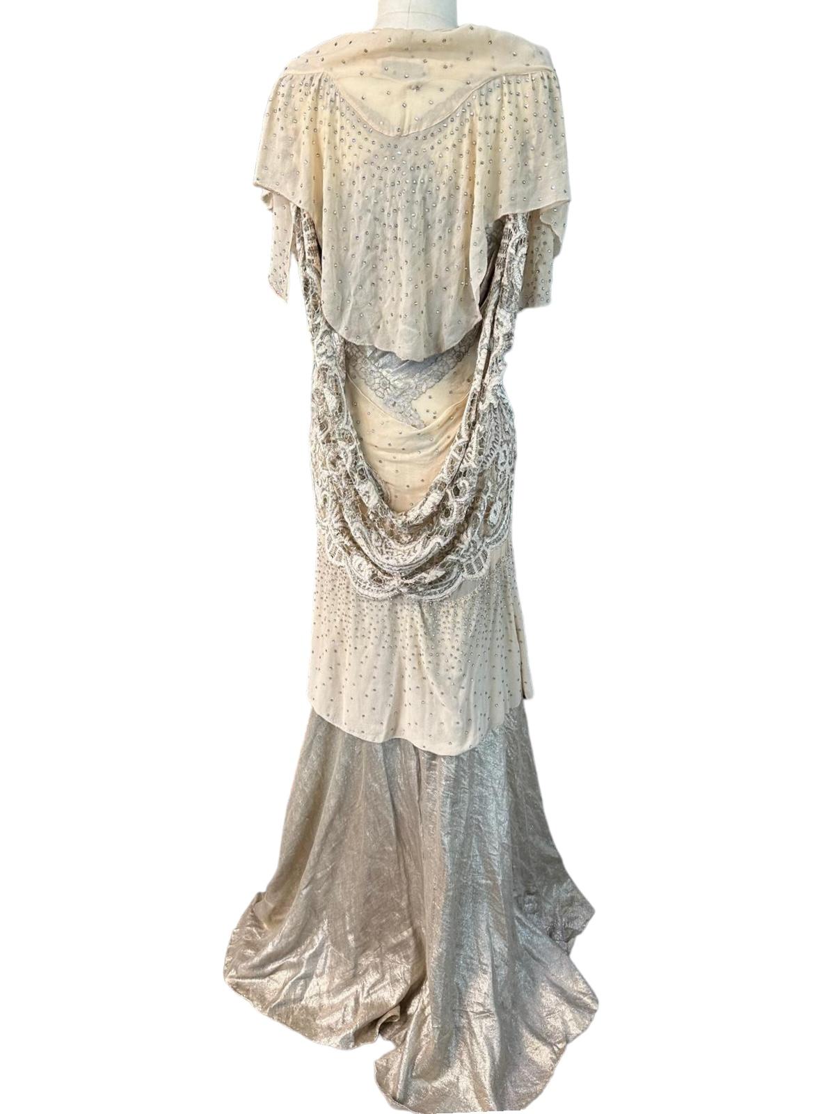 Women's or Men's MORPHEW ATELIER Champagne Silk Chiffon & Antique Lamé Gown