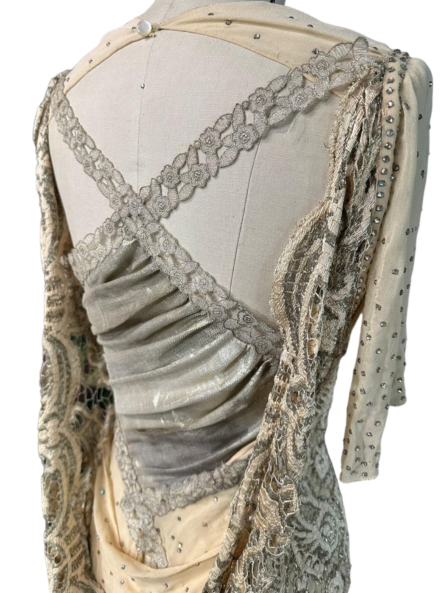 MORPHEW ATELIER Champagne Silk Chiffon & Antique Lamé Gown 1