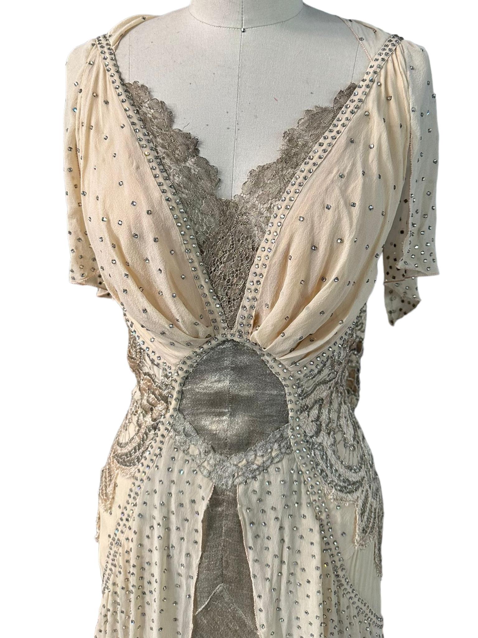 MORPHEW ATELIER Champagne Silk Chiffon & Antique Lamé Gown 4