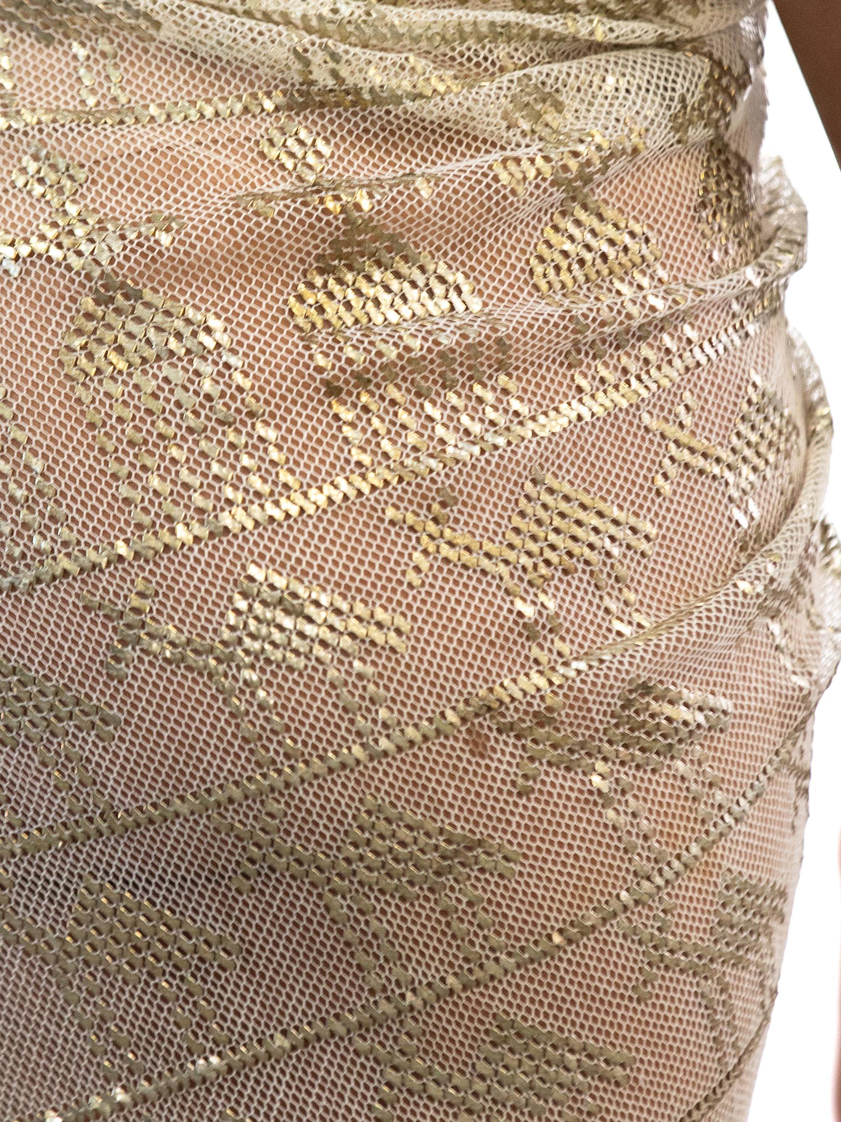 MORPHEW ATELIER Champagne Silver Antique Egyptian Assuit & Metal Mesh Gown In Excellent Condition In New York, NY