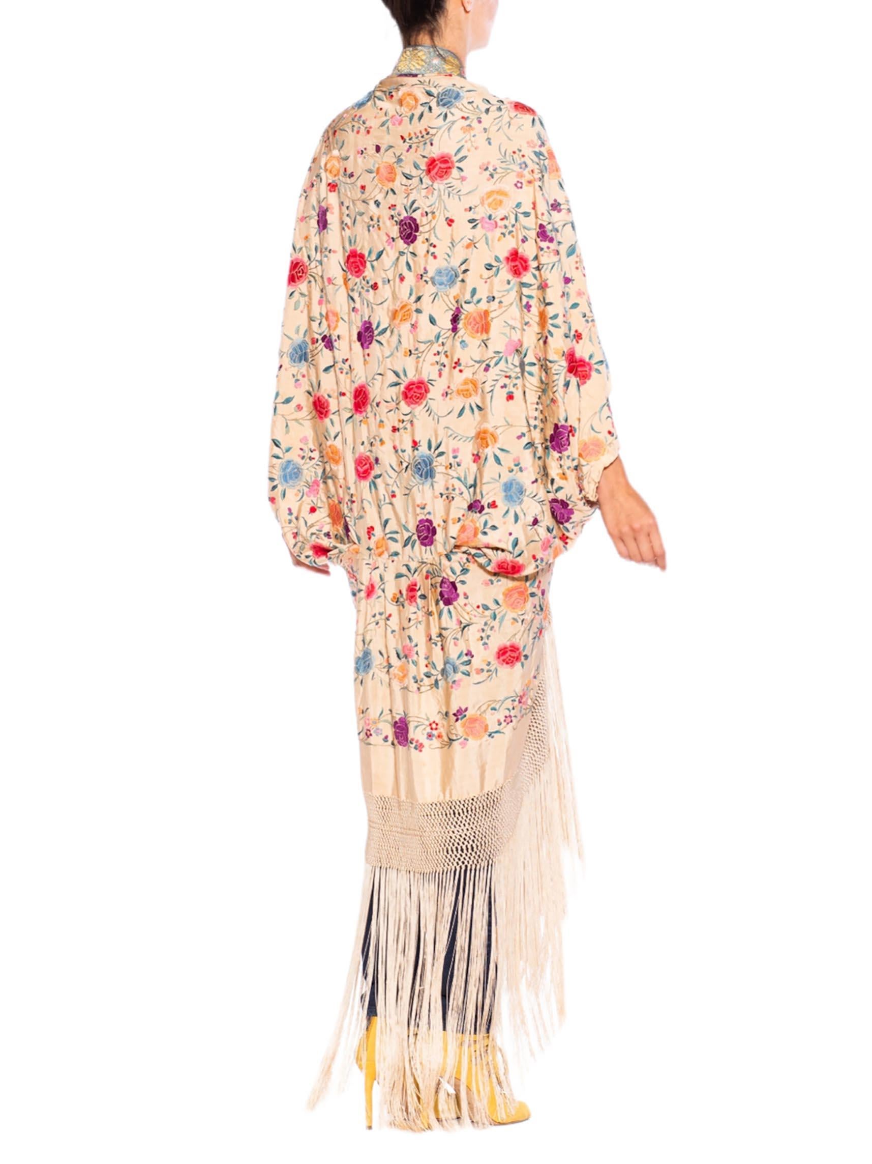 MORPHEW ATELIER Cream & Blue Multicolored Silk Embroidered Floral Cocoon With F 1
