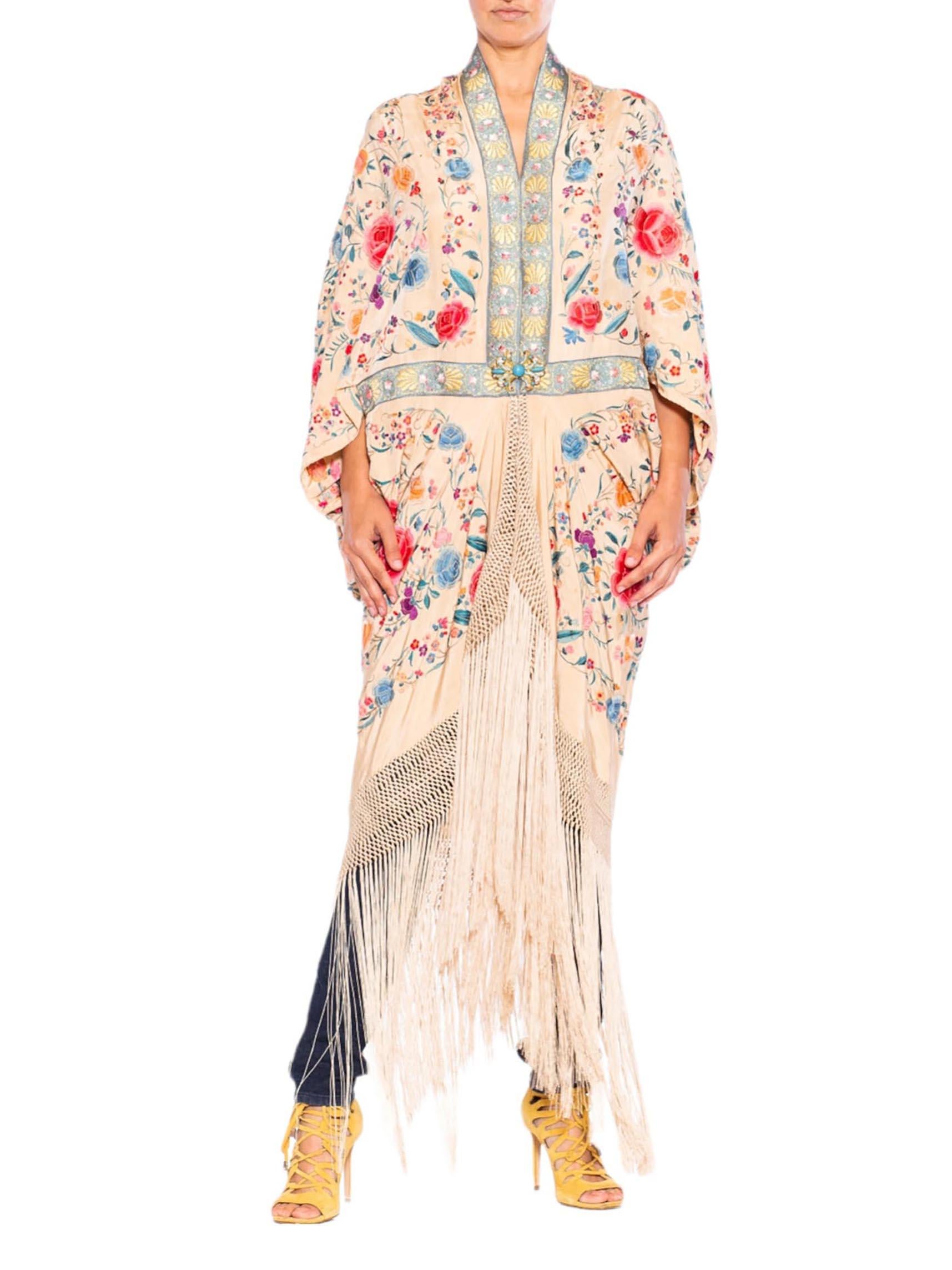 MORPHEW ATELIER Cream & Blue Multicolored Silk Embroidered Floral Cocoon With F 2