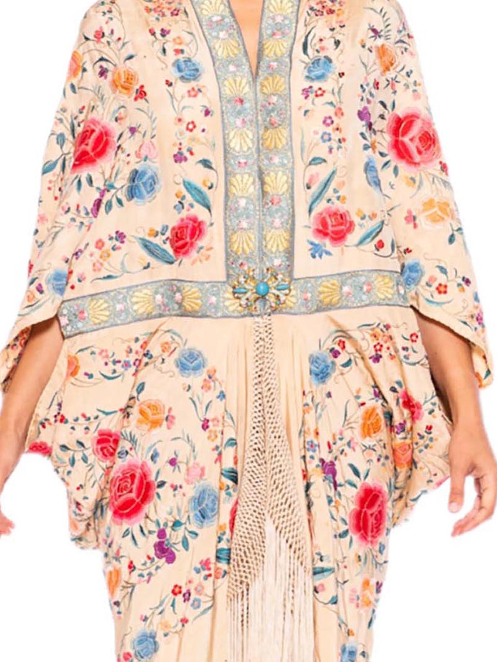 MORPHEW ATELIER Cream & Blue Multicolored Silk Embroidered Floral Cocoon With F 5