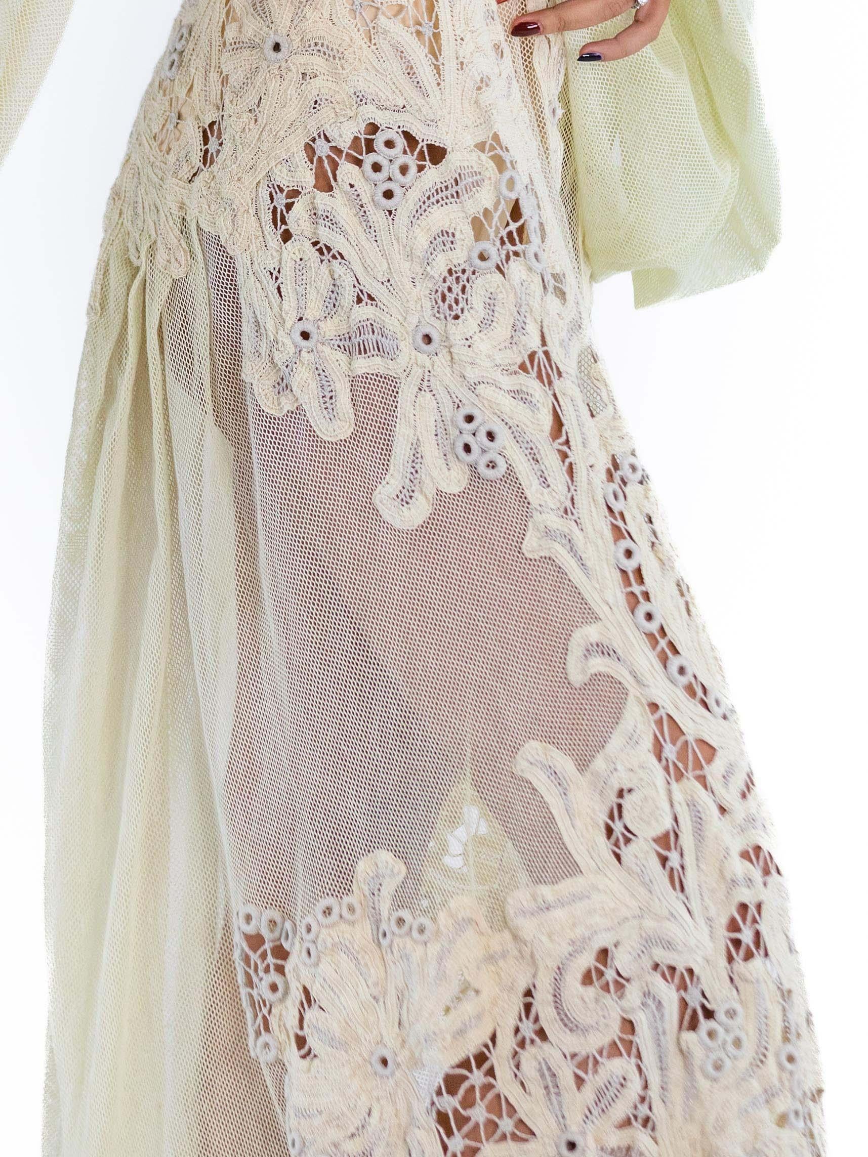 MORPHEW ATELIER Cream Cotton Net & Handmade Victorian Tape Lace Gown With Giant For Sale 5
