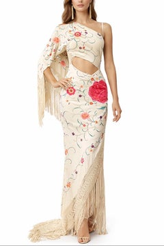 MORPHEW ATELIER Crema Multicolor Bordado a Mano Antiguo Una Manga Sin Espalda