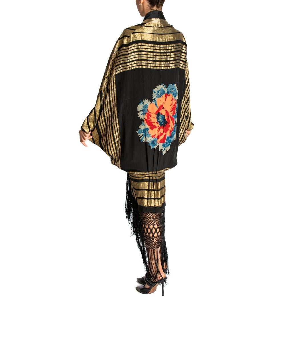 MORPHEW ATELIER Gold Black Lamé Luxurious And Silk With Hand Printed Flower Des For Sale 4