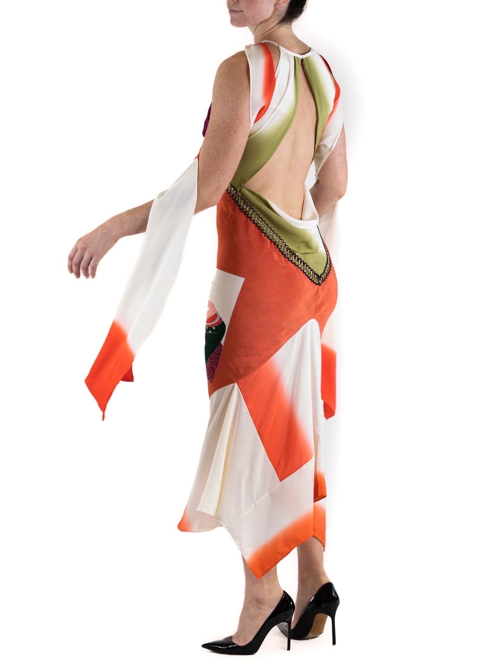 MORPHEW ATELIER Golden Orange Bias Cut Japanese Kimono Silk Dinner Length Gown  For Sale 4