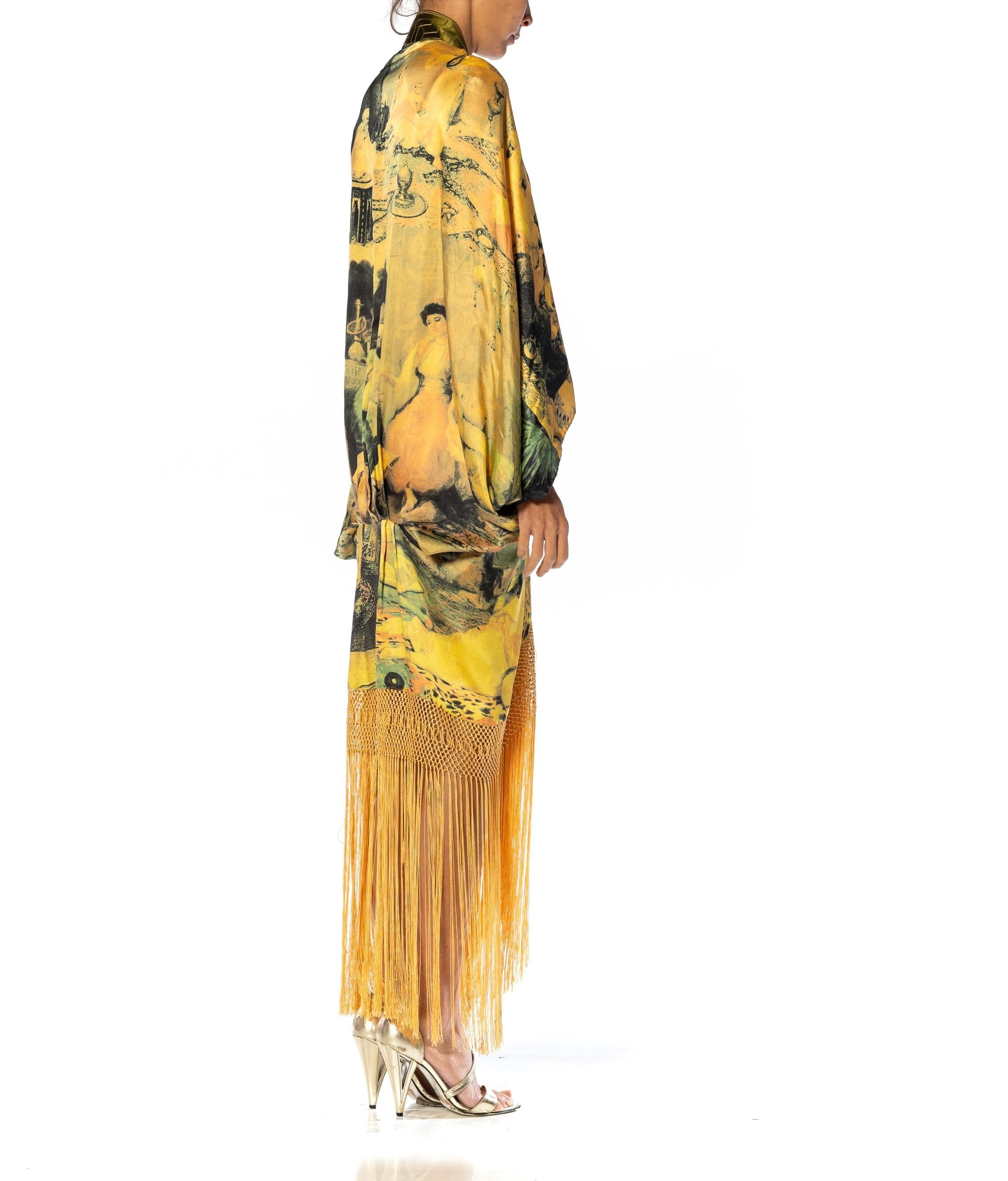 MORPHEW ATELIER Goldgreen & Yellow Silk Charmeuse Cocoon Antique Fringe And Cla For Sale 6