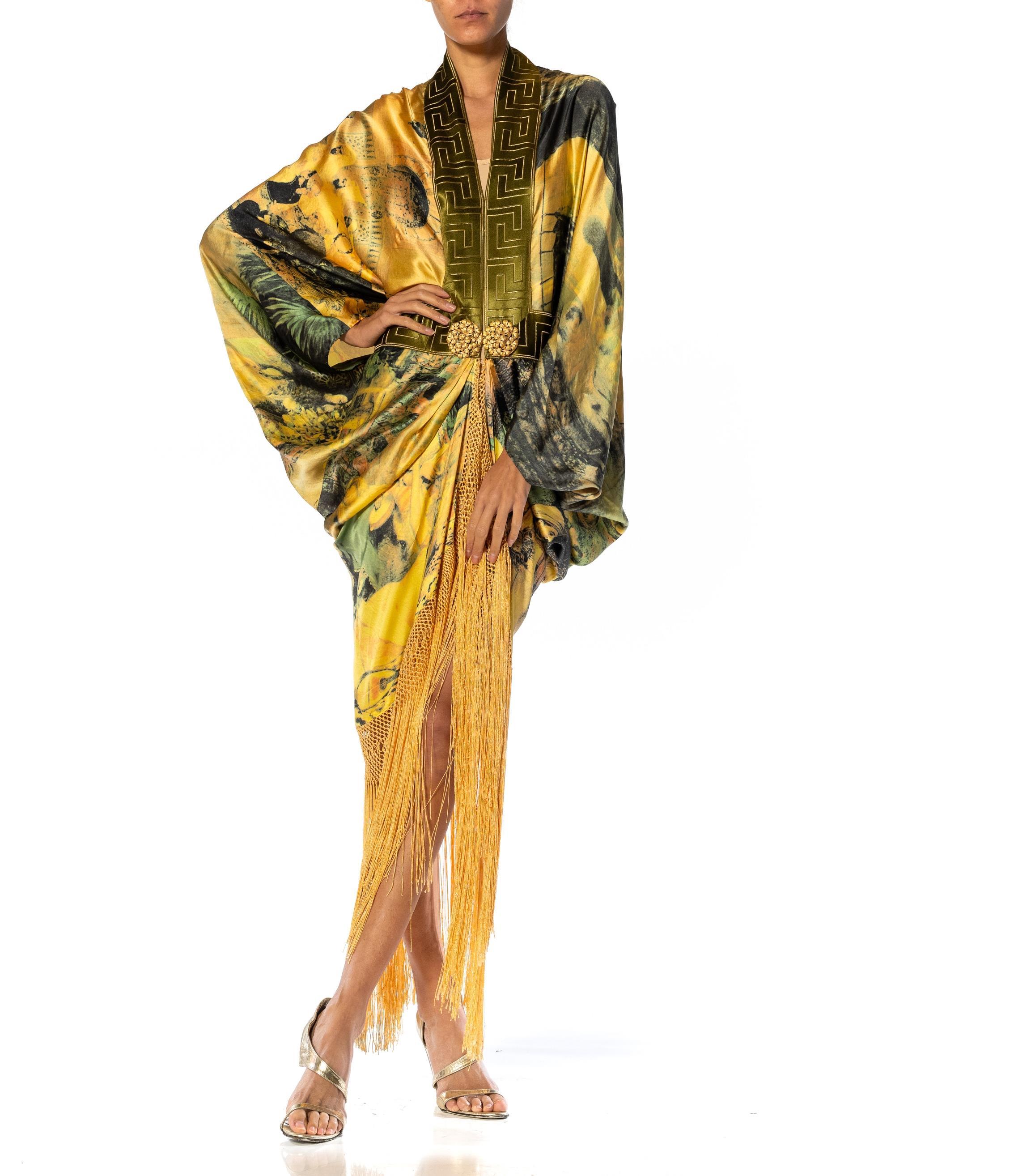 MORPHEW ATELIER Goldgreen & Yellow Silk Charmeuse Cocoon Antique Fringe And Cla For Sale 7