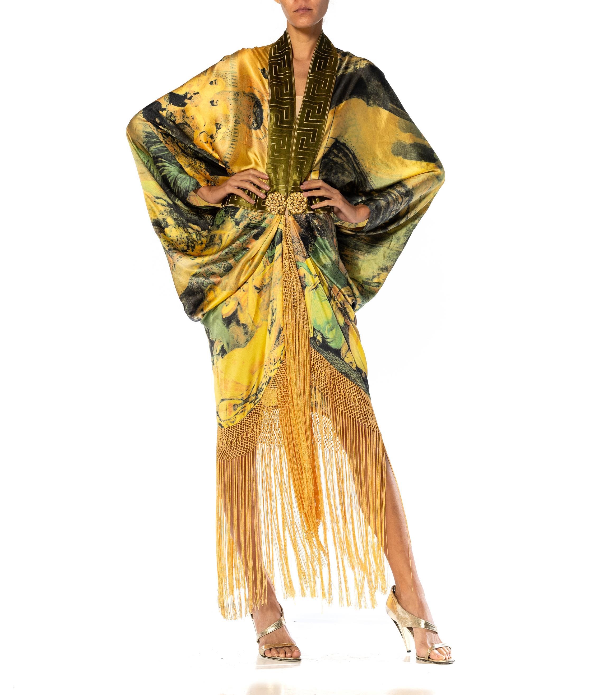 MORPHEW ATELIER Goldgreen & Yellow Silk Charmeuse Cocoon Antique Fringe And Cla For Sale 8