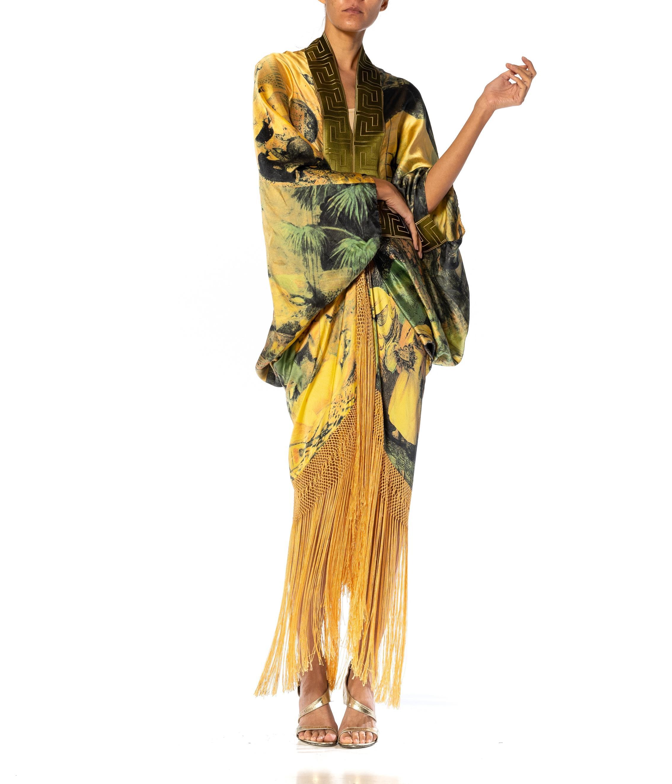 MORPHEW ATELIER Goldgreen & Yellow Silk Charmeuse Cocoon Antique Fringe And Cla For Sale 9