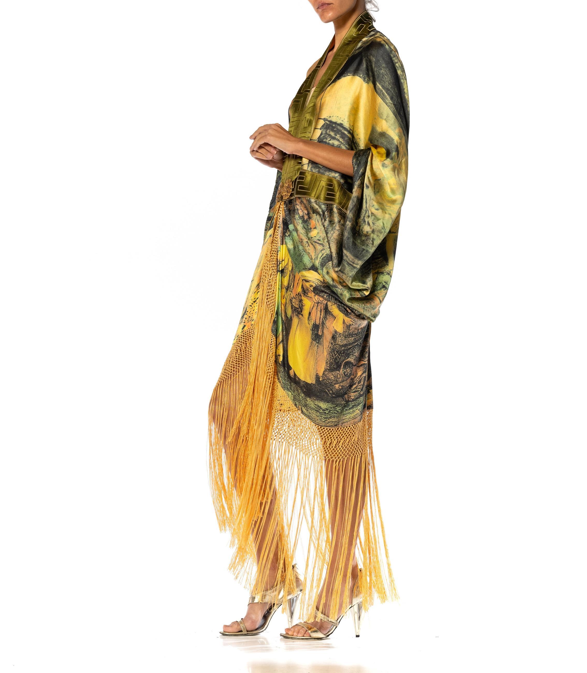 MORPHEW ATELIER Goldgreen & Yellow Silk Charmeuse Cocoon Antique Fringe And Cla For Sale 10