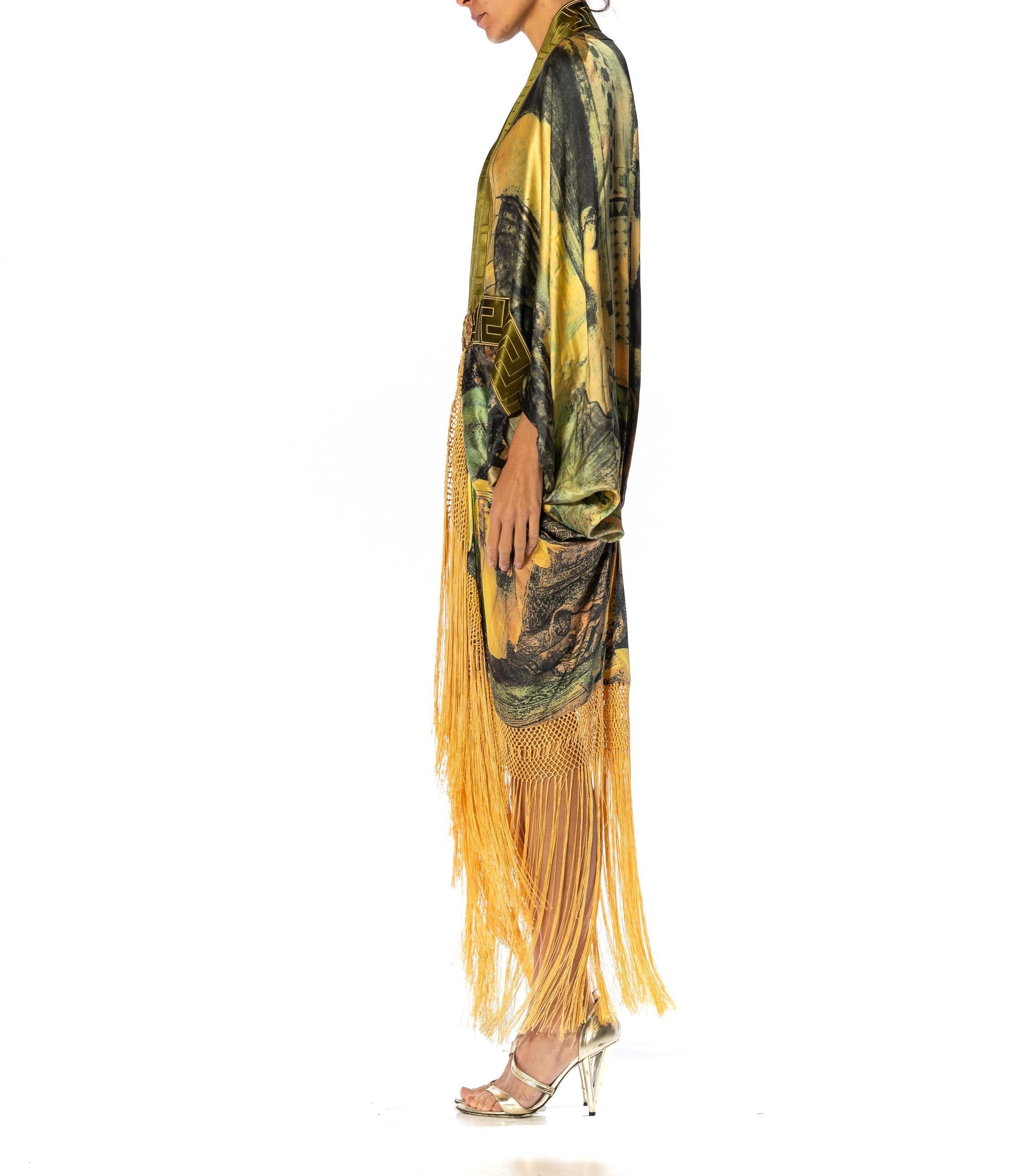 MORPHEW ATELIER Goldgreen & Yellow Silk Charmeuse Cocoon Antique Fringe And Cla For Sale 11