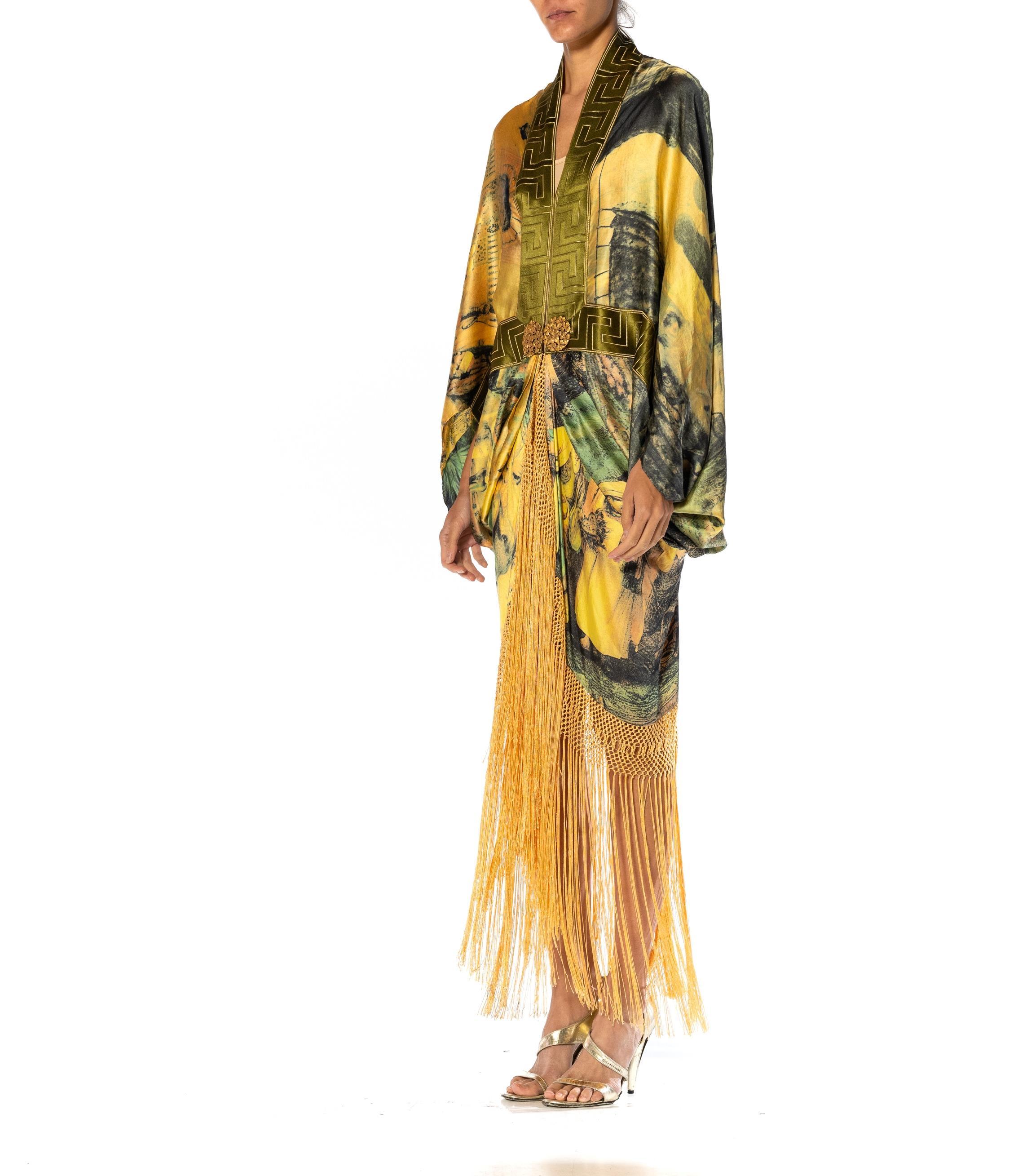 MORPHEW ATELIER Goldgreen & Yellow Silk Charmeuse Cocoon Antique Fringe And Clasp