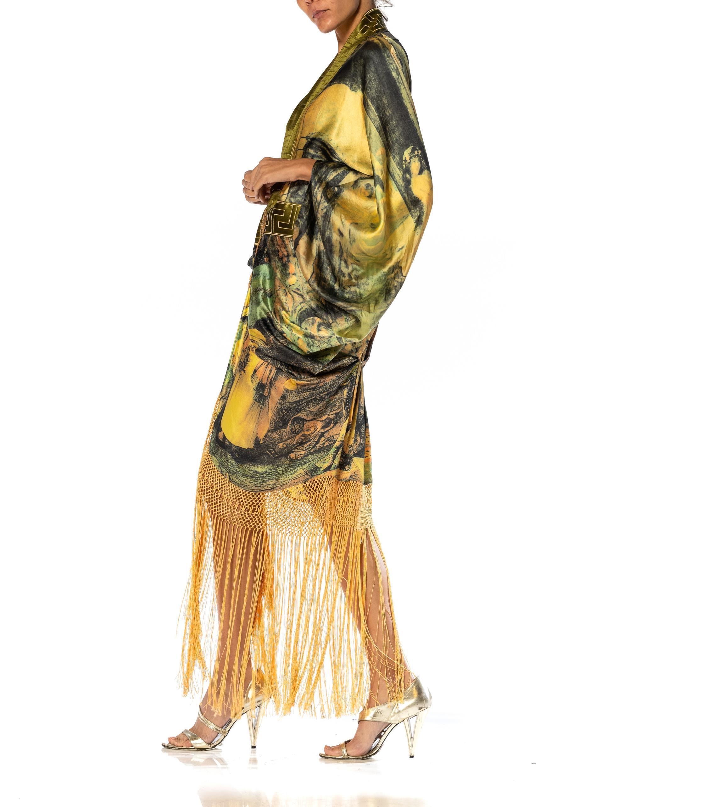 MORPHEW ATELIER Goldgreen & Yellow Silk Charmeuse Cocoon Antique Fringe And Cla In Excellent Condition For Sale In New York, NY