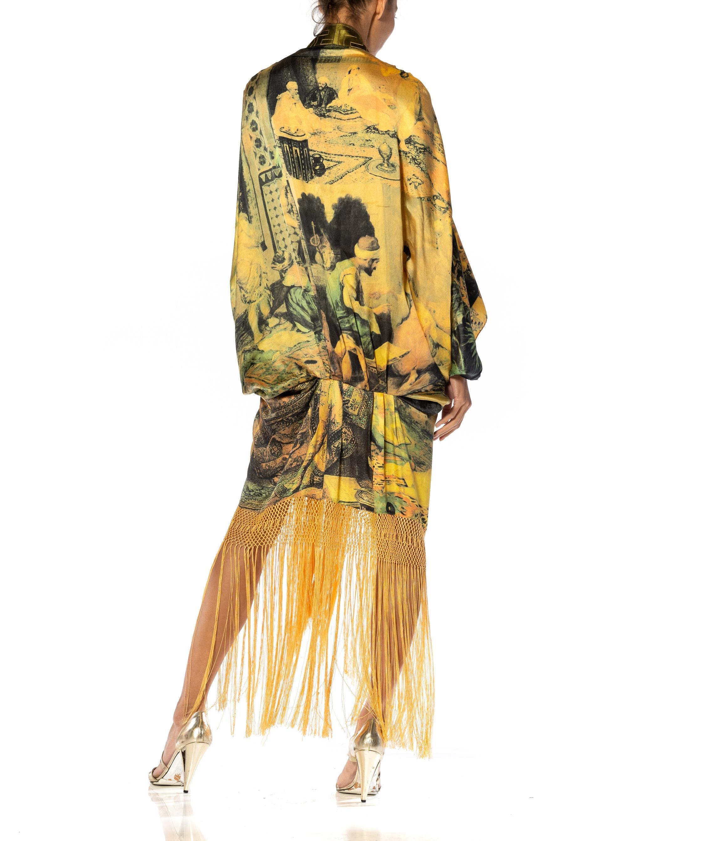 Women's MORPHEW ATELIER Goldgreen & Yellow Silk Charmeuse Cocoon Antique Fringe And Cla For Sale