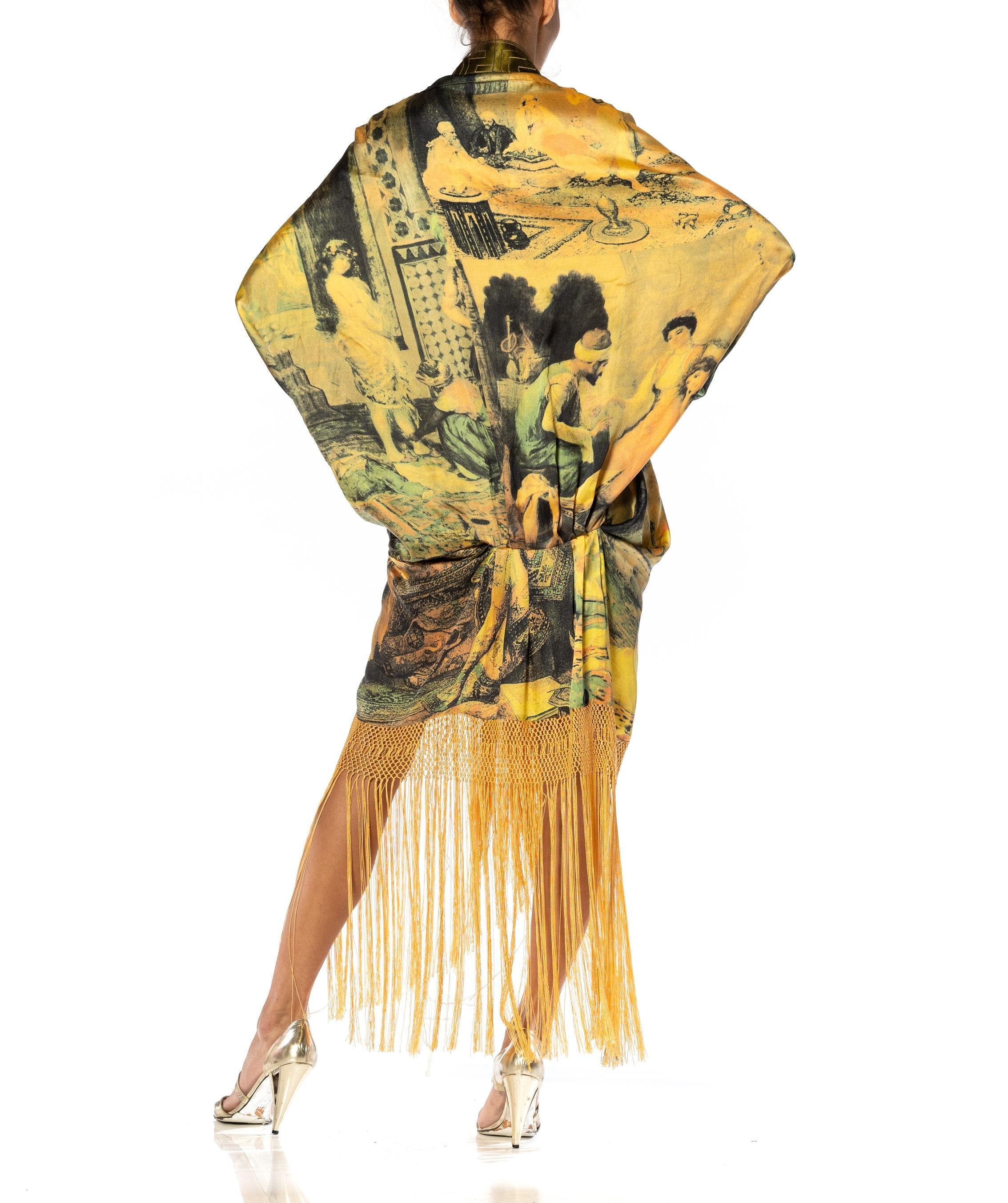 MORPHEW ATELIER Goldgreen & Yellow Silk Charmeuse Cocoon Antique Fringe And Cla For Sale 1