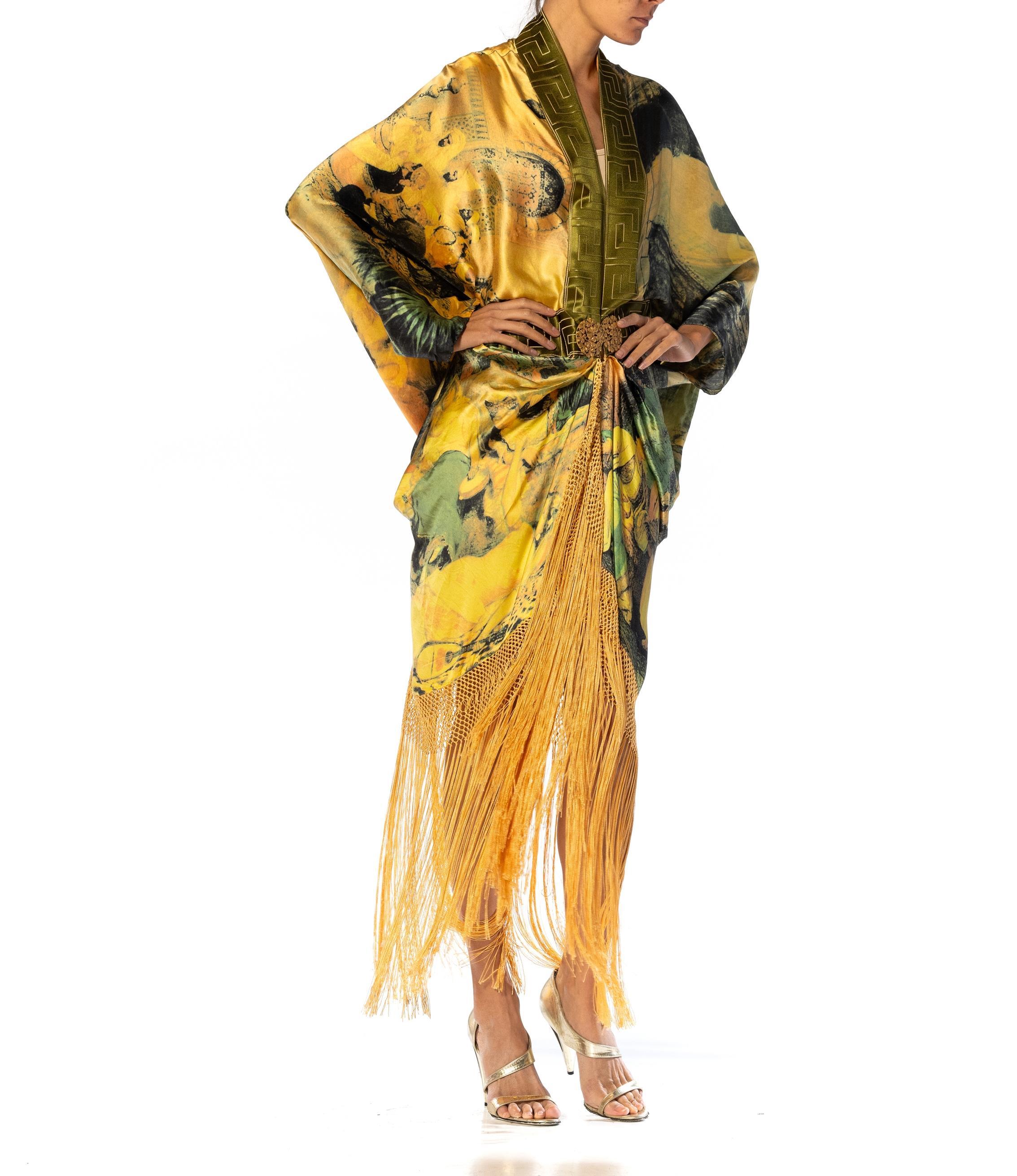 MORPHEW ATELIER Goldgreen & Yellow Silk Charmeuse Cocoon Antique Fringe And Cla For Sale 2
