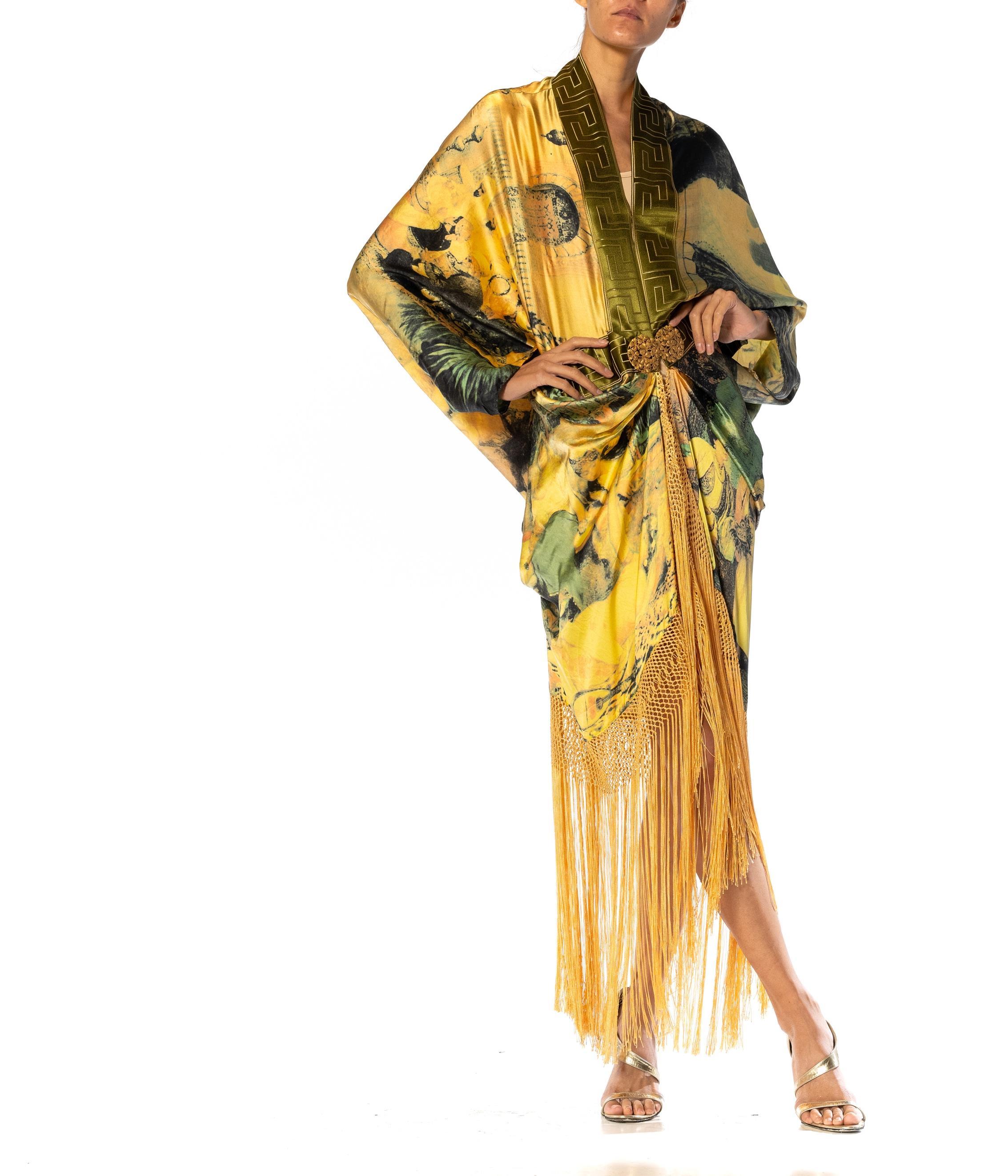 MORPHEW ATELIER Goldgreen & Yellow Silk Charmeuse Cocoon Antique Fringe And Cla For Sale 3