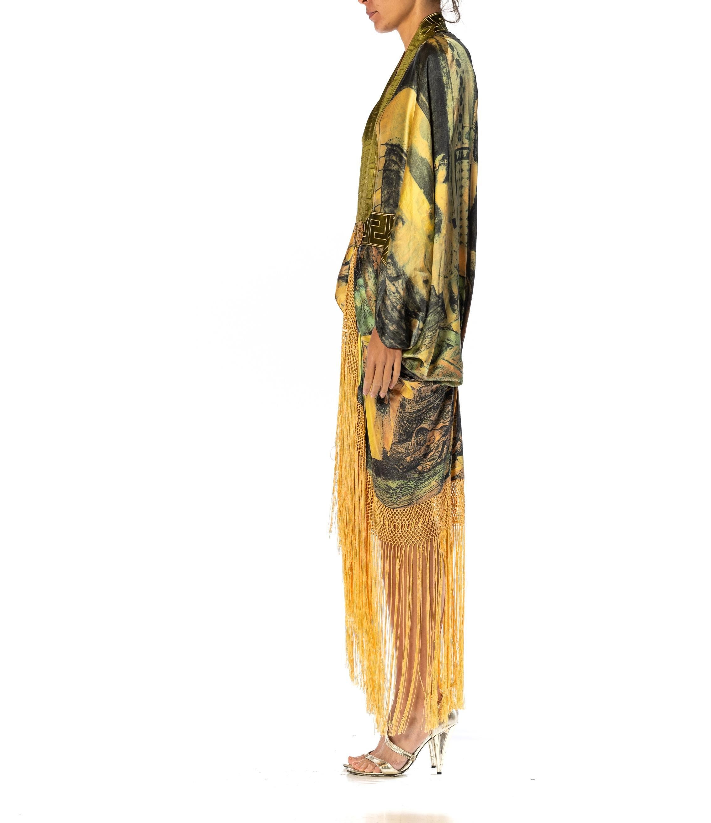 MORPHEW ATELIER Goldgreen & Yellow Silk Charmeuse Cocoon Antique Fringe And Cla For Sale 4