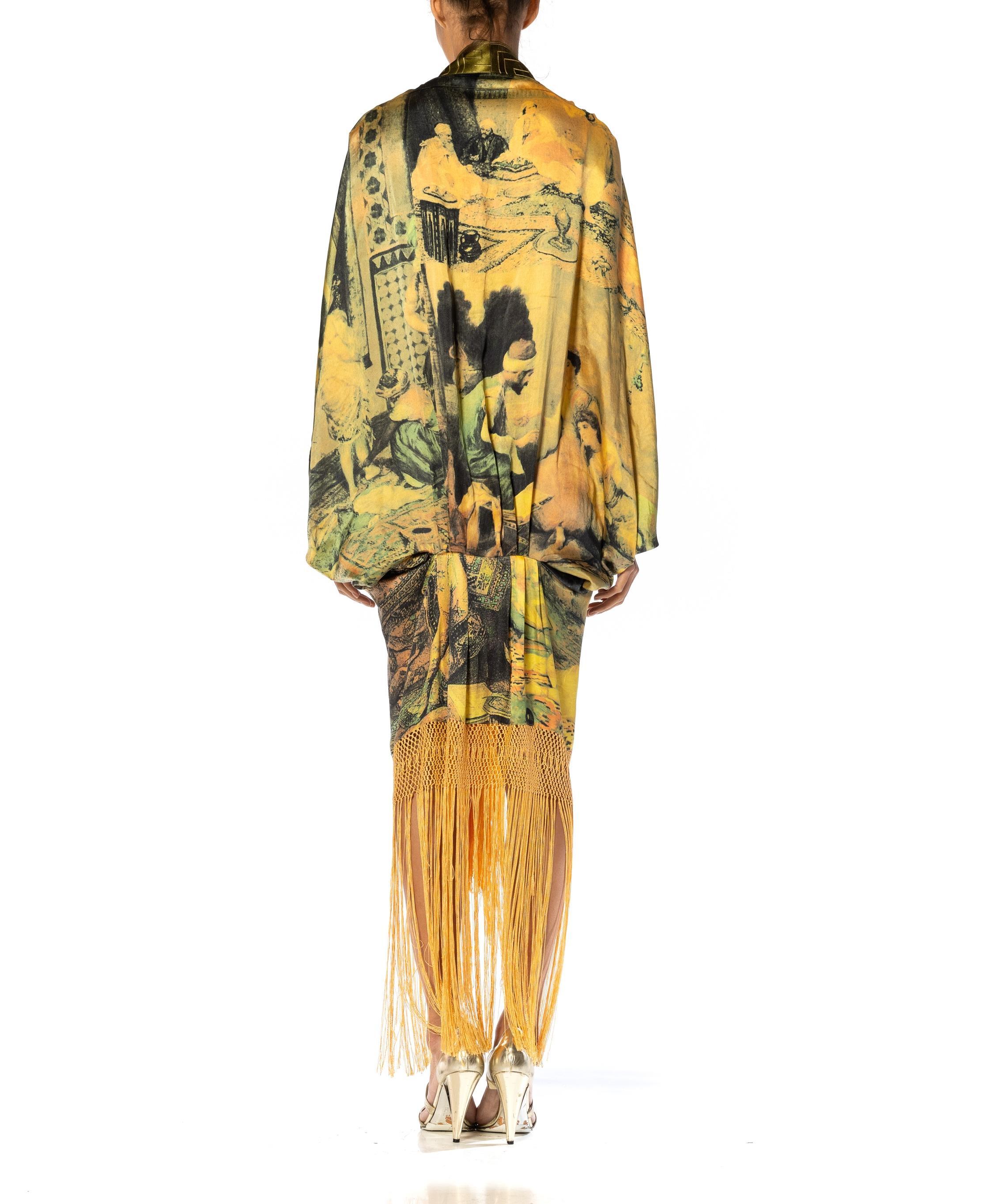 MORPHEW ATELIER Goldgreen & Yellow Silk Charmeuse Cocoon Antique Fringe And Cla For Sale 5