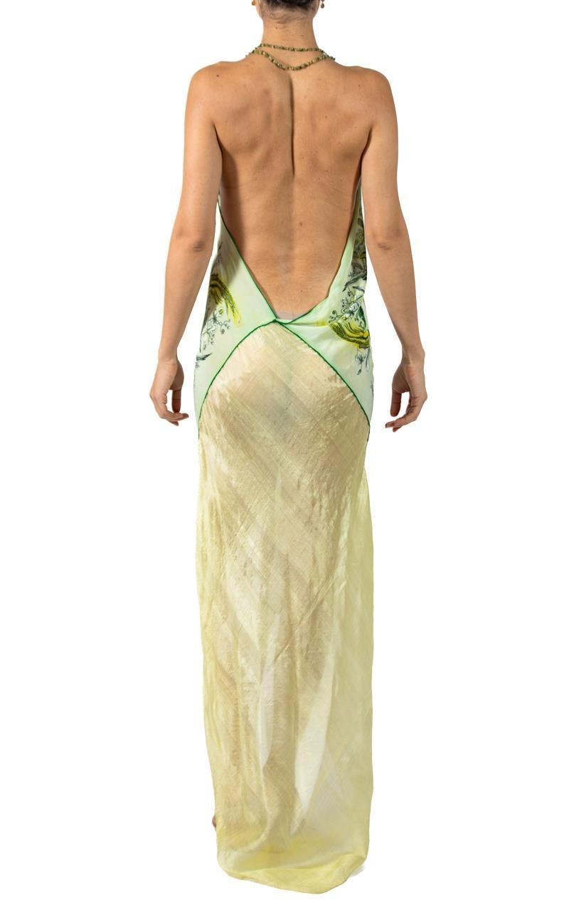 Women's MORPHEW ATELIER Green & Yellow Tissue Silk Scarf Dress With Crystal Straps For Sale