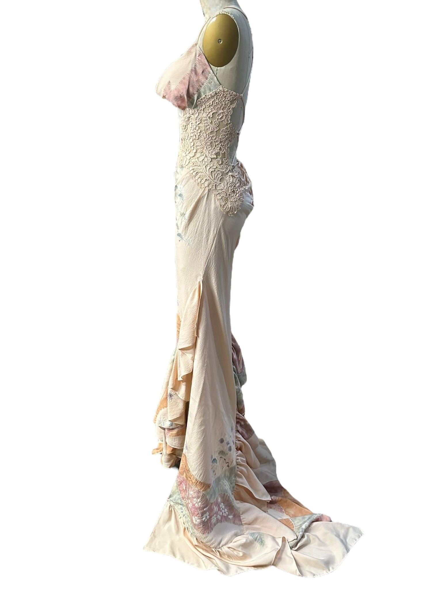 Morphew Atelier Hand Painted Japanese Kimono Silk & Lace Gown 15