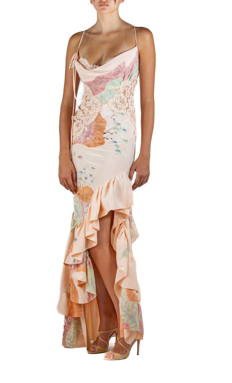 Morphew Atelier Hand Painted Japanese Kimono Silk & Lace Gown 2