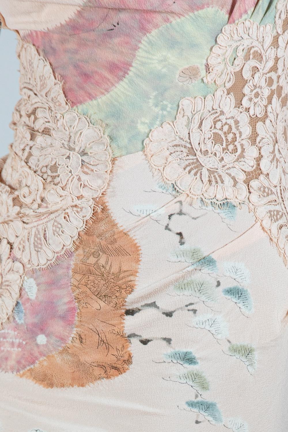 Morphew Atelier Hand Painted Japanese Kimono Silk & Lace Gown 5