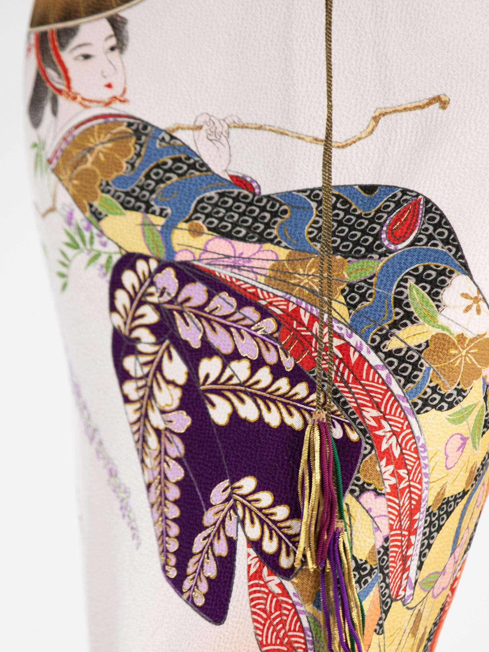 MORPHEW ATELIER Jewel-Tone Bias Cut Japanese Kimono Silk Hand Painted Gown With 4