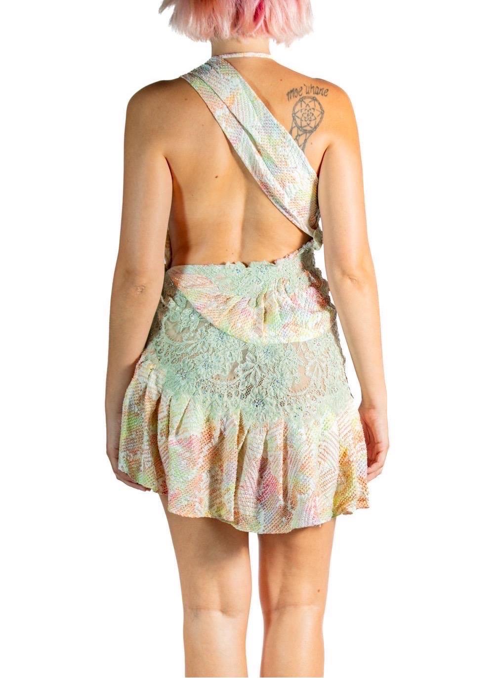 Morphew Atelier Mint Green Pastel Japanese Kimono Silk Shibori & Lace Mini Cock 2