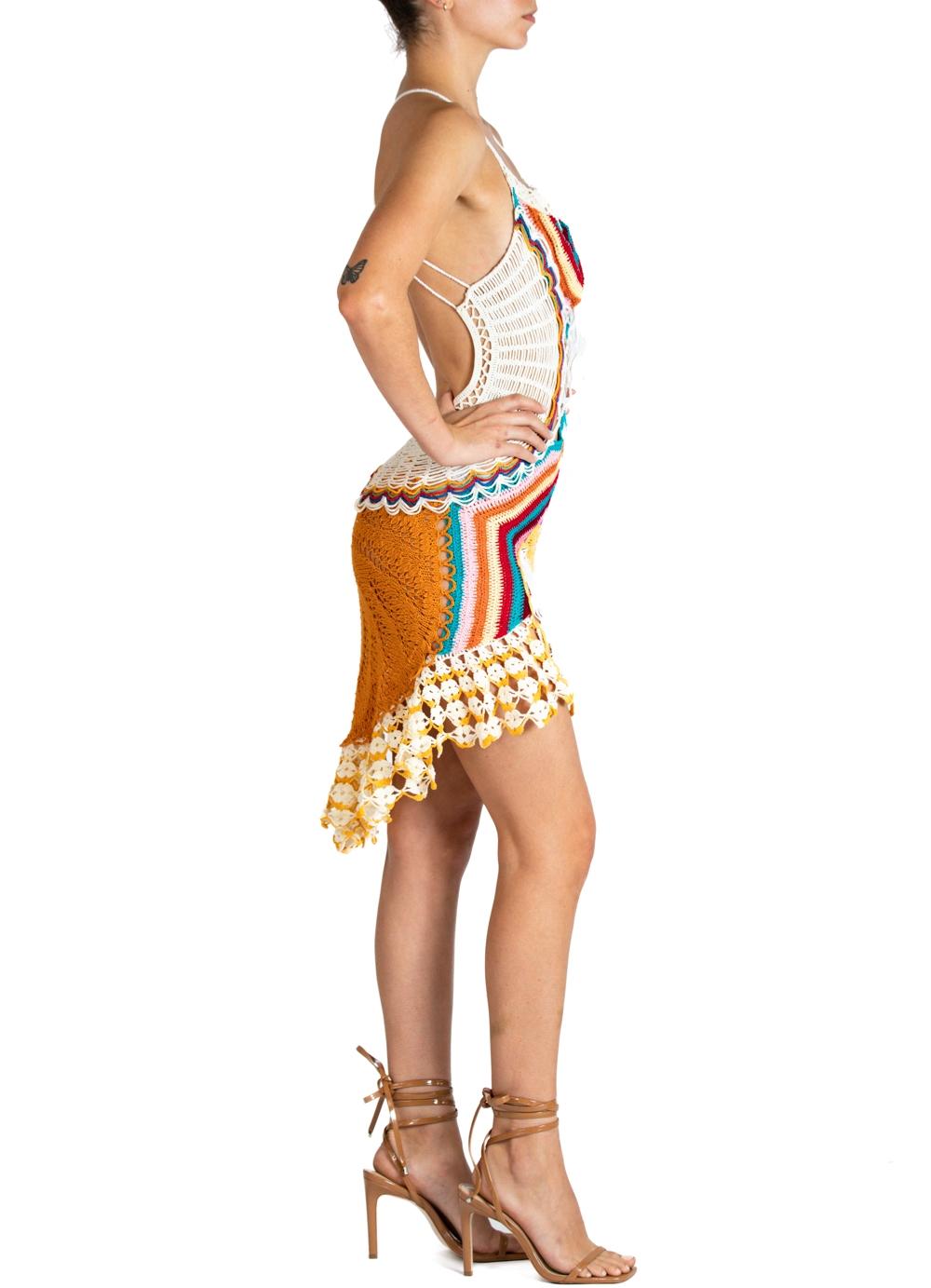 MORPHEW ATELIER Multicolor Backless Hand-Made Crochet Mini Dress In Excellent Condition For Sale In New York, NY