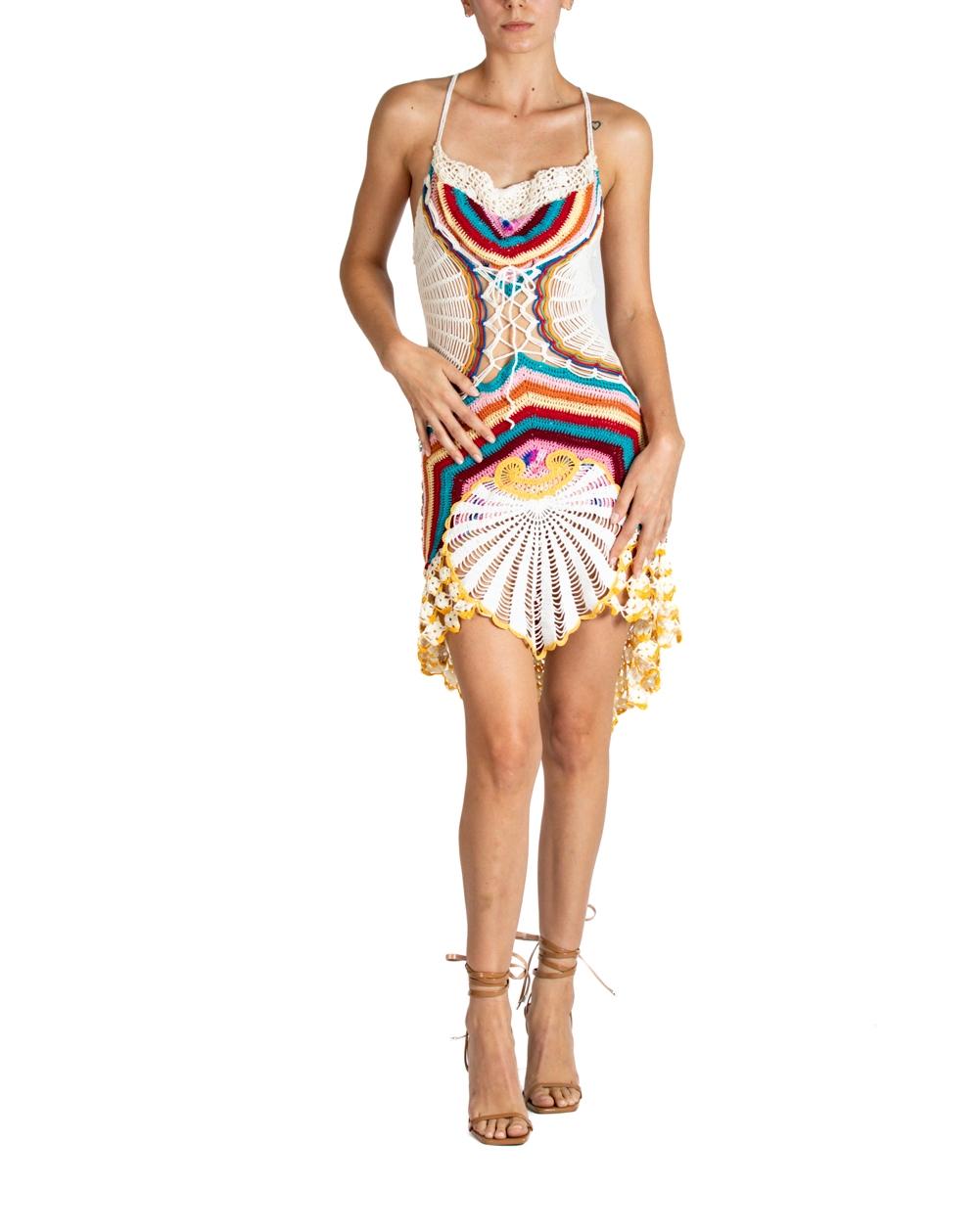 MORPHEW ATELIER Multicolor Backless Hand-Made Crochet Mini Dress For Sale 1
